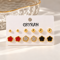 Waterproof Gold Flower Stud Earrings Set