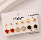 Waterproof Gold Flower Stud Earrings Set