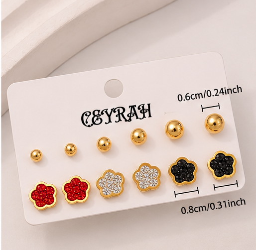 Waterproof Gold Flower Stud Earrings Set