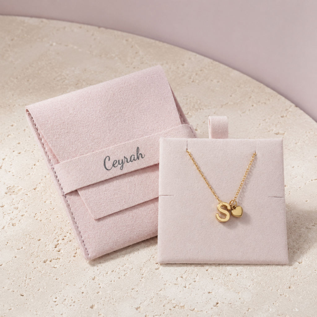 Gold Heart & S Initial Pendant Necklace