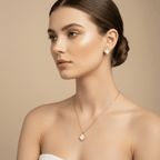 Clover Jewellery Gift Set - Gold necklace and earrings with clover-shaped pendants on a beige background