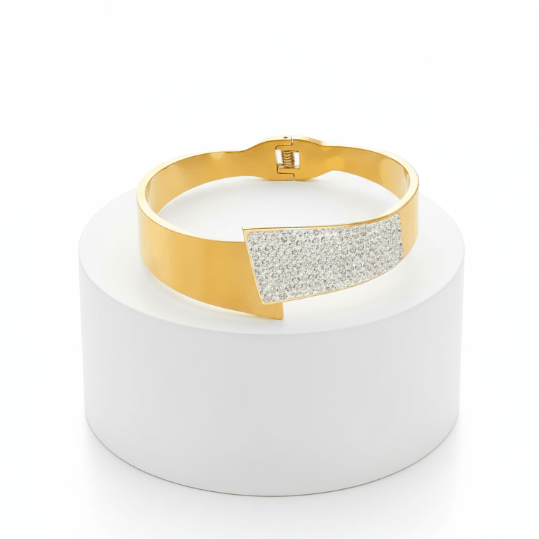 Czech Diamond Open Cuff Bracelet on pedestal 