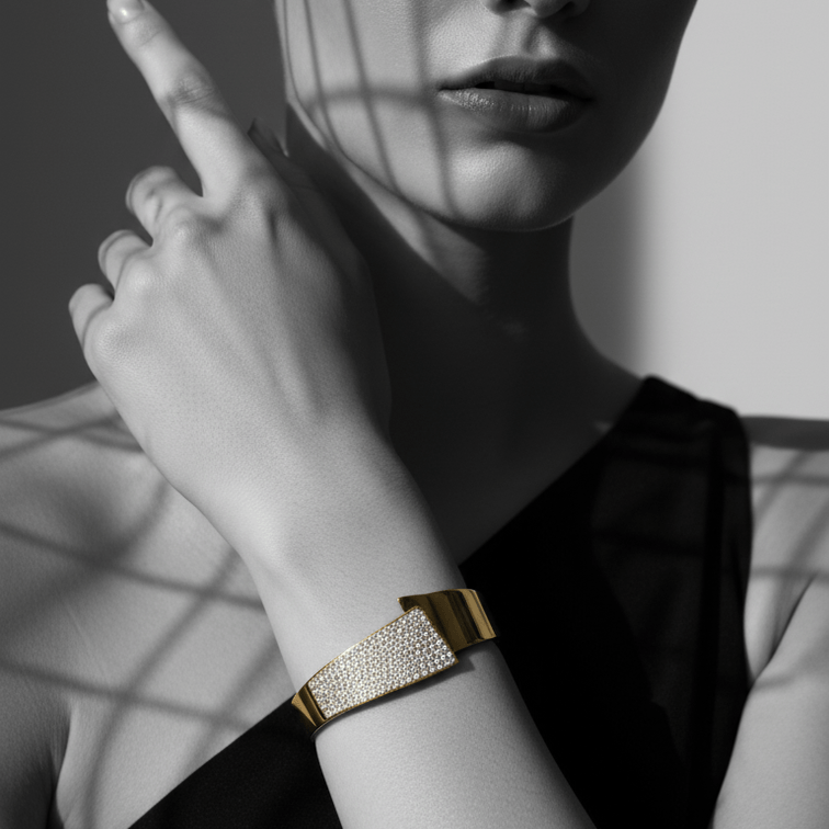 Czech Diamond Open Cuff Bracelet on model 