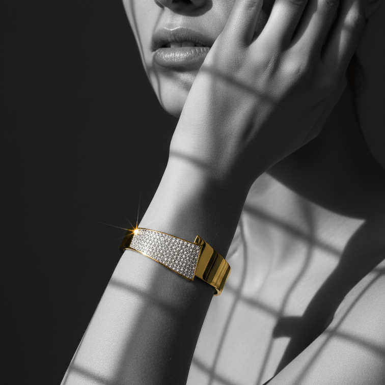 Czech Diamond Open Cuff Bracelet on model