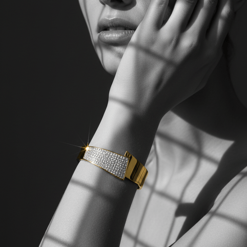 Czech Diamond Open Cuff Bracelet on model