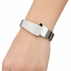 Ceyrah silver Czech Diamond Open Cuff Bracelet on wrist, modern jewellery design