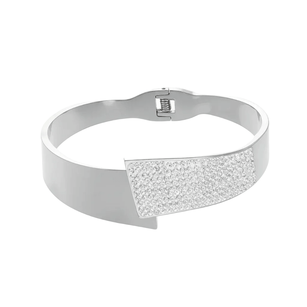 Ceyrah silver Czech Diamond Open Cuff Bracelet on white background
