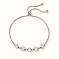 A silver Five-Stone Crystal Bolo Bracelet, displayed on a clean off-white background.