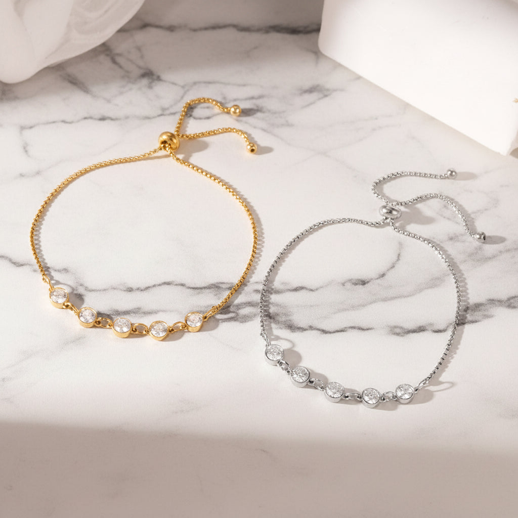 Gold and silver bracelets Five-Stone Crystal Bolo Bracelet