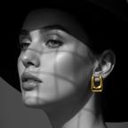 Geometric Rectangle Stud Earrings on model