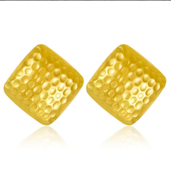 Pair of Geometric Square Stud Earrings with textured surface on a white background