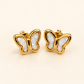 Gold White Inlay Butterfly Stud Earrings