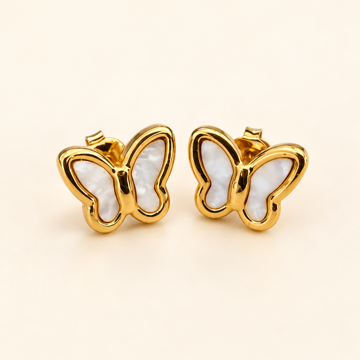 Gold White Inlay Butterfly Stud Earrings