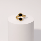 Gold Double Stone Adjustable Ring in black on white pedestal main