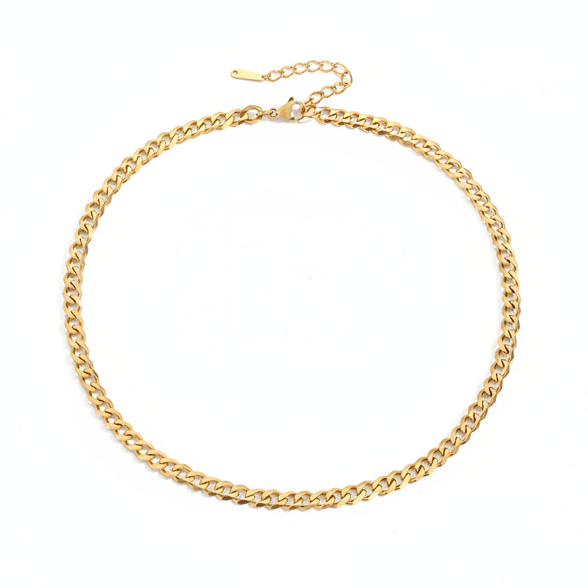 Gold 6mm Curb Chain Necklace plain background