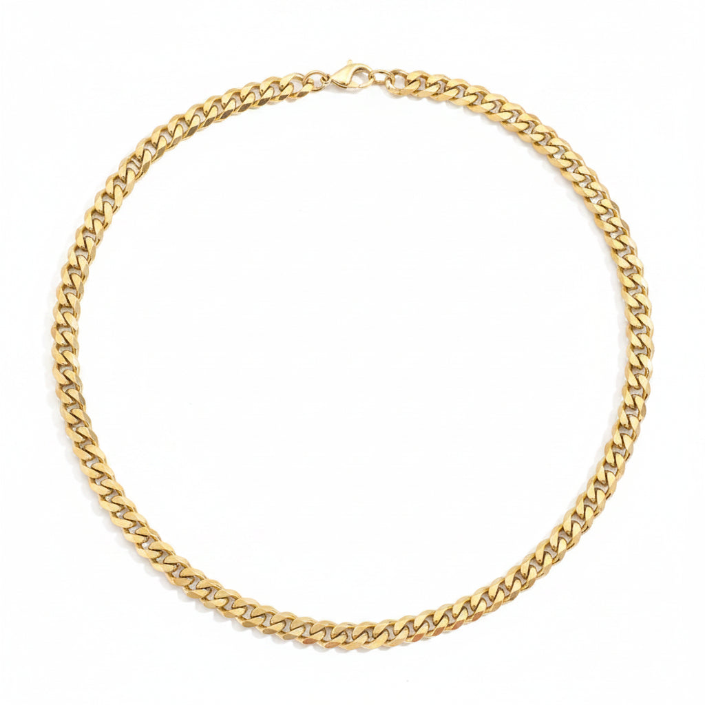 Gold 8mm Curb Chain Necklace plain background 