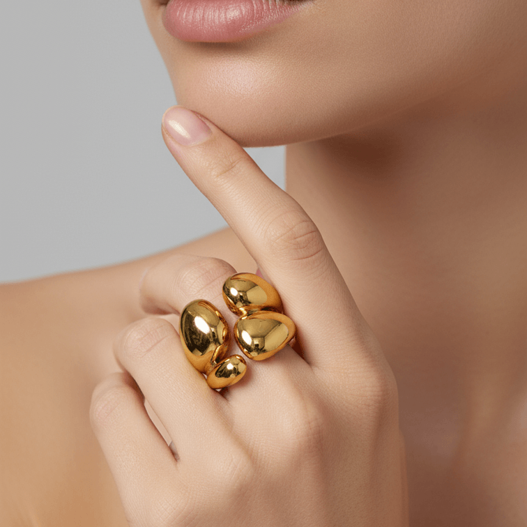 Gold Abstract Statement Ring on model