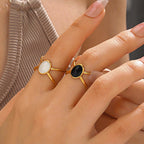 Close-up of a hand wearing Gold Adjustable Pearl Ring