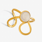Gold Adjustable Pearl Ring with a central stone on a white background