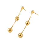 Ceyrah Gold Ball Tassel Earrings with three polished ball accents on a delicate chain