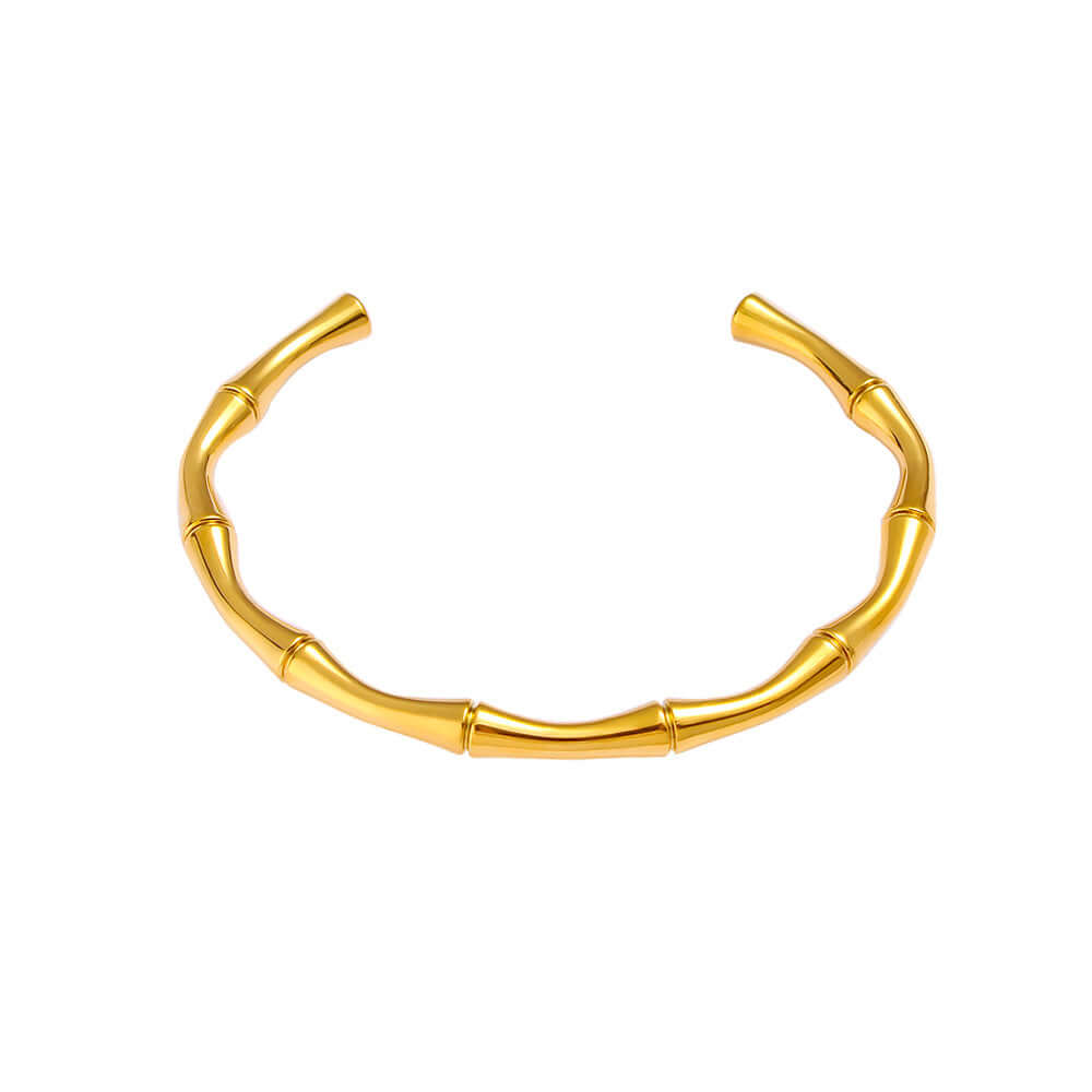 Gold Bamboo Bangle Bracelet on white background