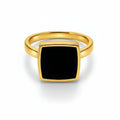Ceyrah Gold Black Square Ring, elegant modern jewelry on white background