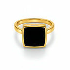 Ceyrah Gold Black Square Ring, elegant modern jewelry on white background