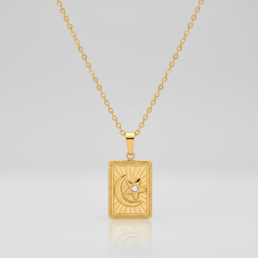 Gold Celestial Rectangle Necklace plain background
