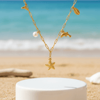 Gold Coastal Charm Necklace on pedestal
