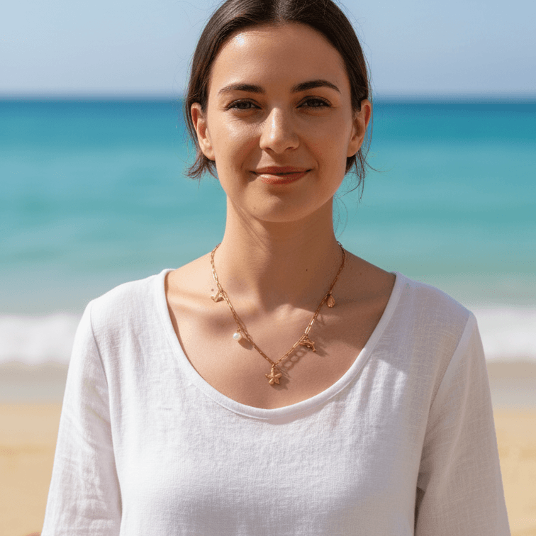 Gold Coastal Charm Necklace worn by model