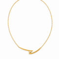 A delicate Gold Cross Dainty Pearl Necklace featuring a minimalist curved bar design with a small white pearl at the center, displayed on a clean white background.