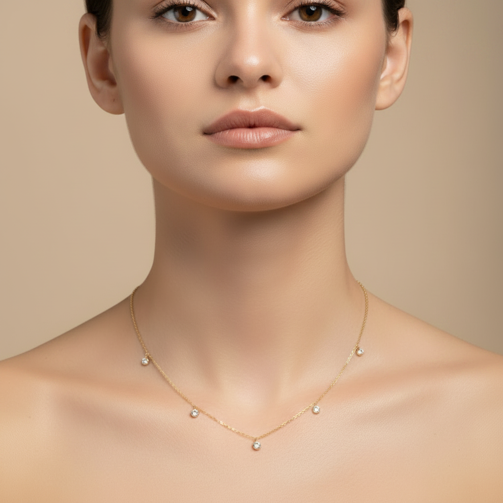 Gold Crystal Station Necklace