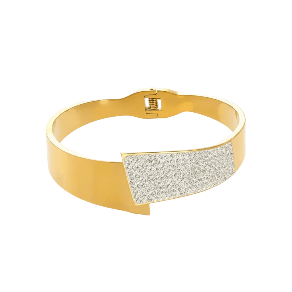 Ceyrah gold Czech Diamond Open Cuff Bracelet on white background
