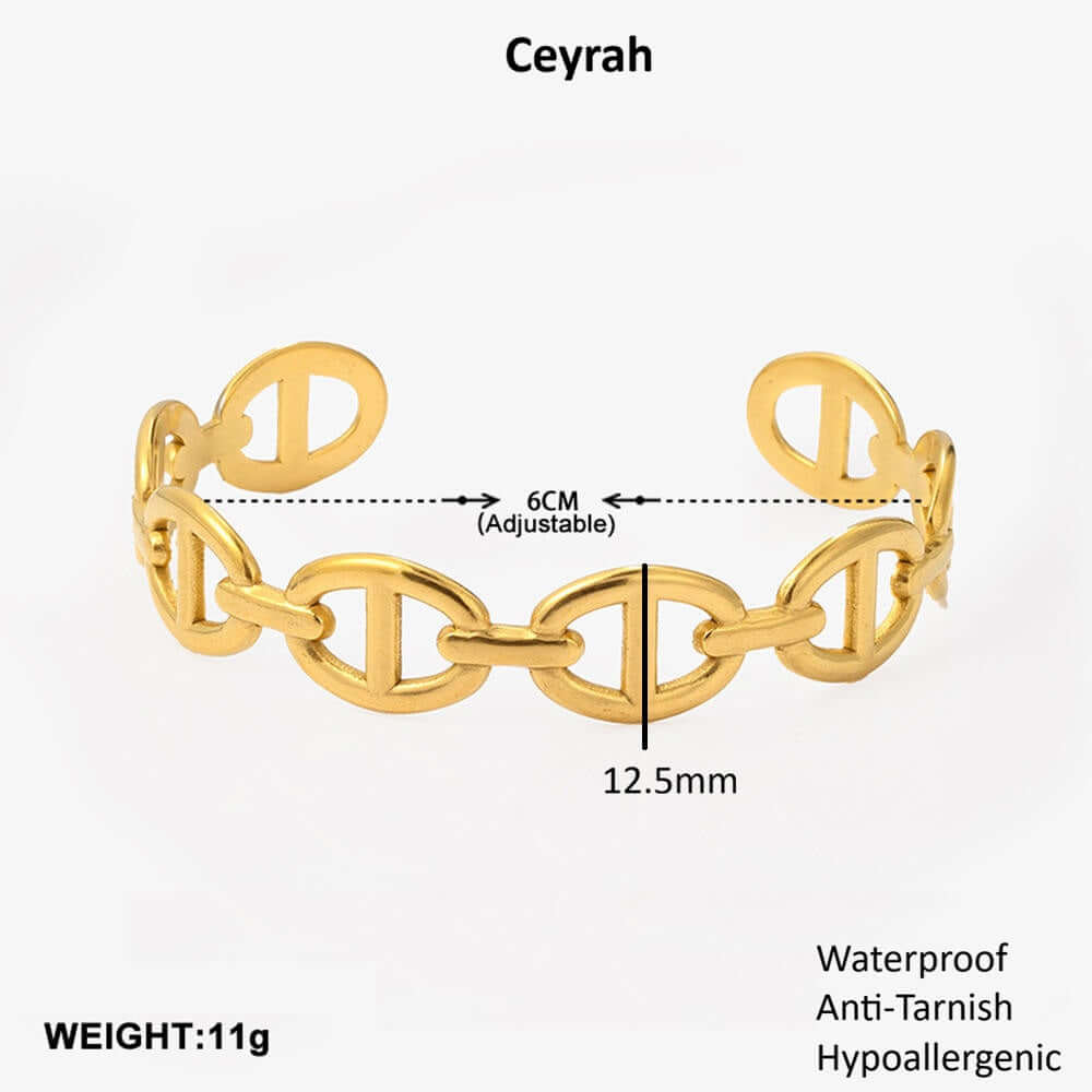 Gold D Link Chain Bracelet with measurements 