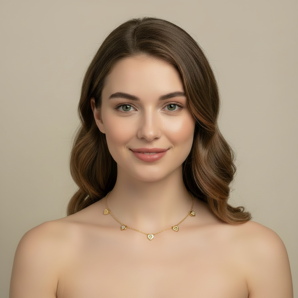 Gold Dainty Heart Crystal Station Necklace