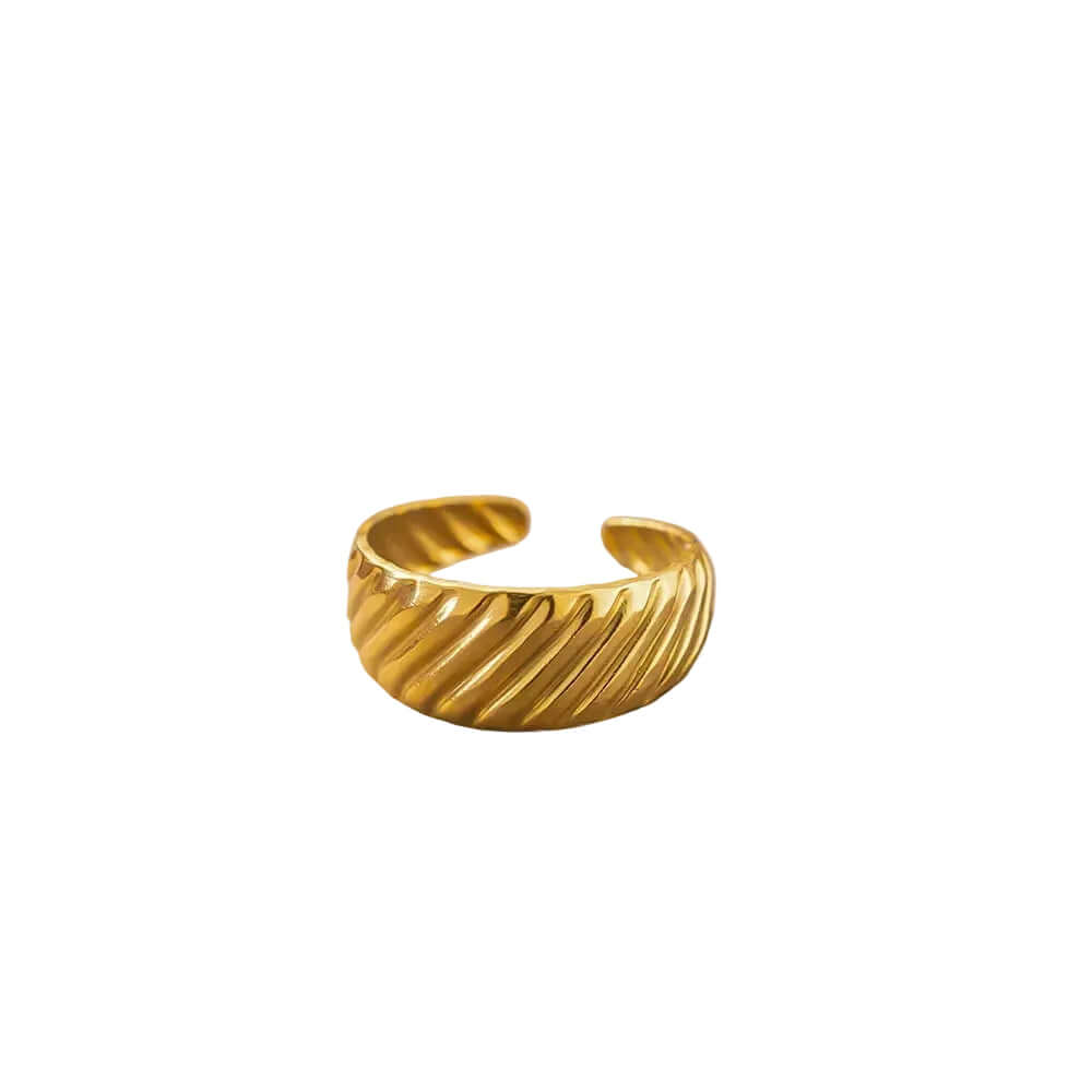 Gold Diagonal Rib Open Ring featuring a sleek diagonal-rib texture in a modern, adjustable design.