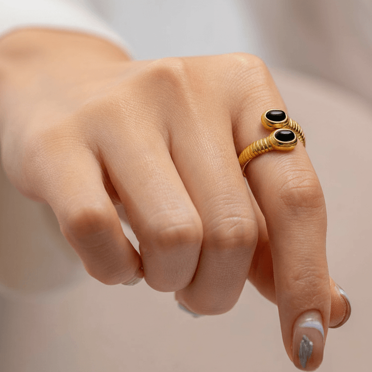 Gold Double Stone Adjustable Ring on model