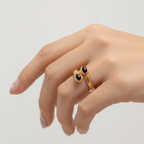 Gold Double Stone Adjustable Ring wearing by model