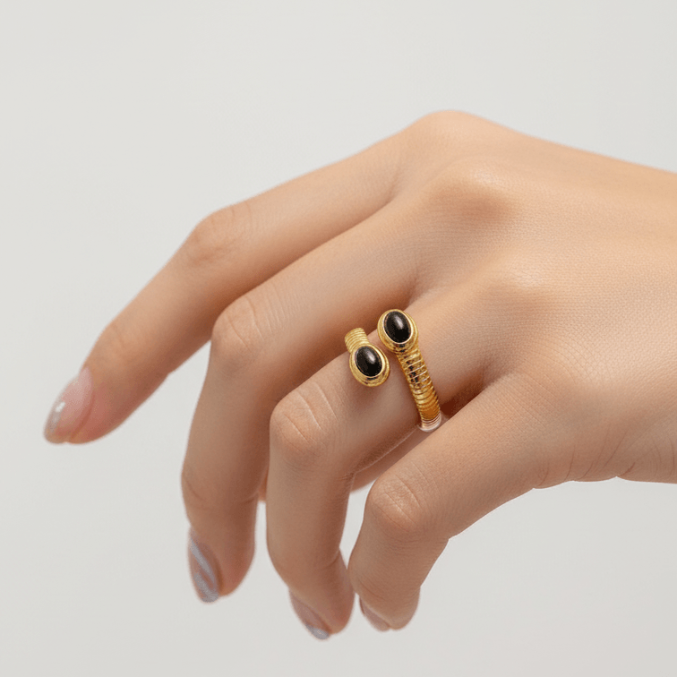 Gold Double Stone Adjustable Ring wearing by model