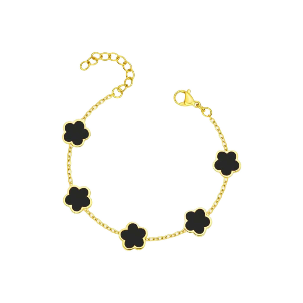 Ceyrah Black Gold Five Clover Bracelet on a light background