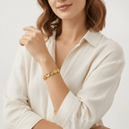 Gold Floral Cuff Bracelet on model wrist