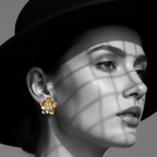 Gold Floral Shaped Stud Earrings on model