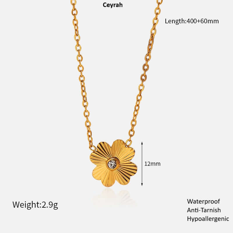 Gold Flower Pendant Necklace with a flower pendant on a white background