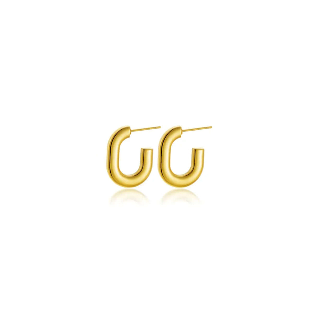 Ceyrah chunky Gold Half Hoop Earrings with modern, oval design on white background