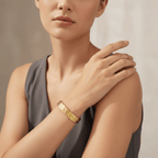 model wearing Gold Hammered Cuff Bracelet