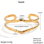 Gold Hammered Wave Cuff Bracelet with measurements