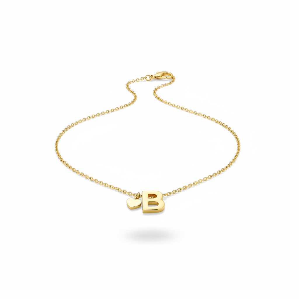 Gold Heart & B Initial Pendant Necklace