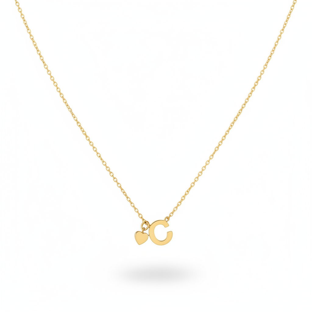 Gold Heart & C Initial Pendant Necklace