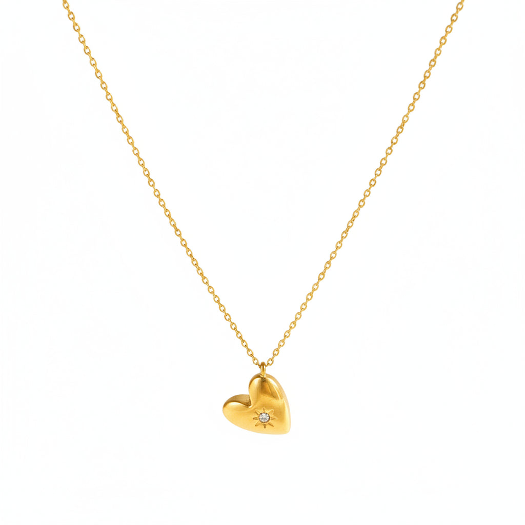 Gold Heart Gemstone Detail Necklace on a delicate chain, 