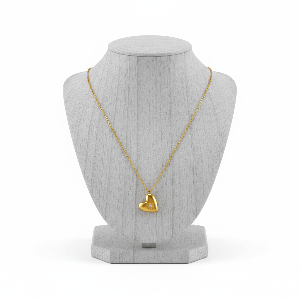 Gold Heart Gemstone Detail Necklace
